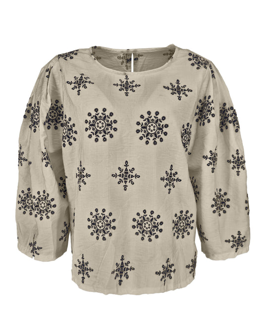 Top Hester in Beige met grafisch dessin
