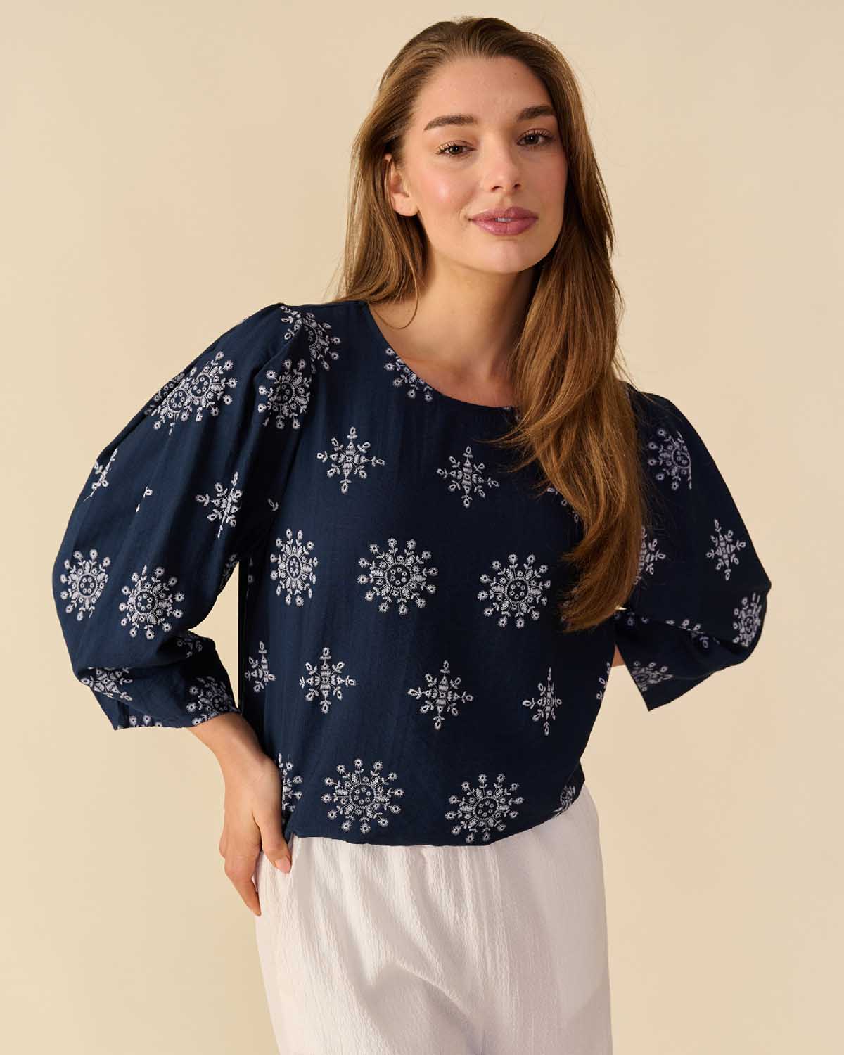 Top Hester in Navy met grafisch dessin