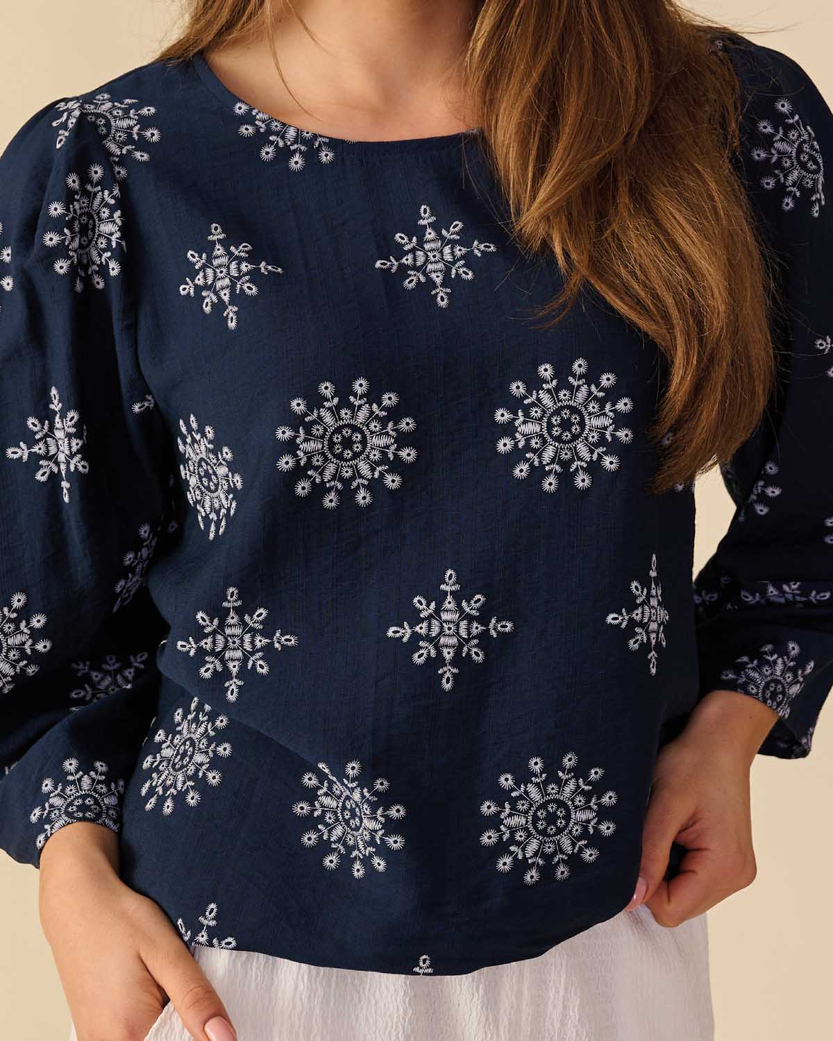 Top Hester in Navy met grafisch dessin