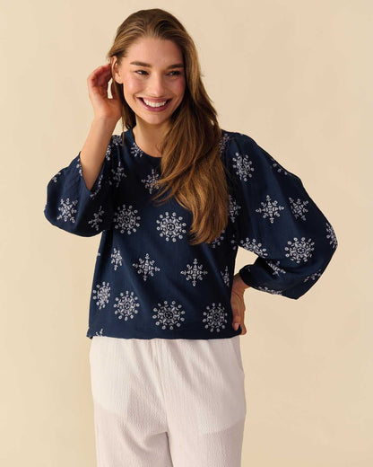 Top Hester in Navy met grafisch dessin