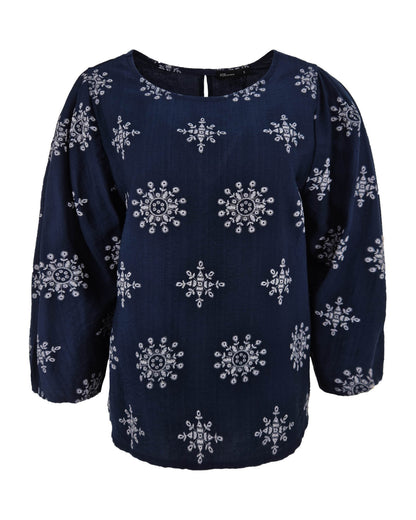 Top Hester in Navy met grafisch dessin