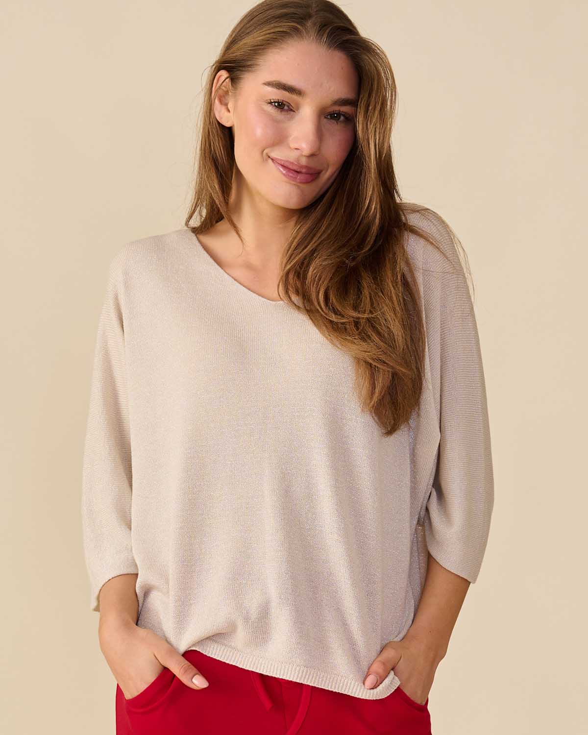 Trui Lieve in Beige uni, fijne fit