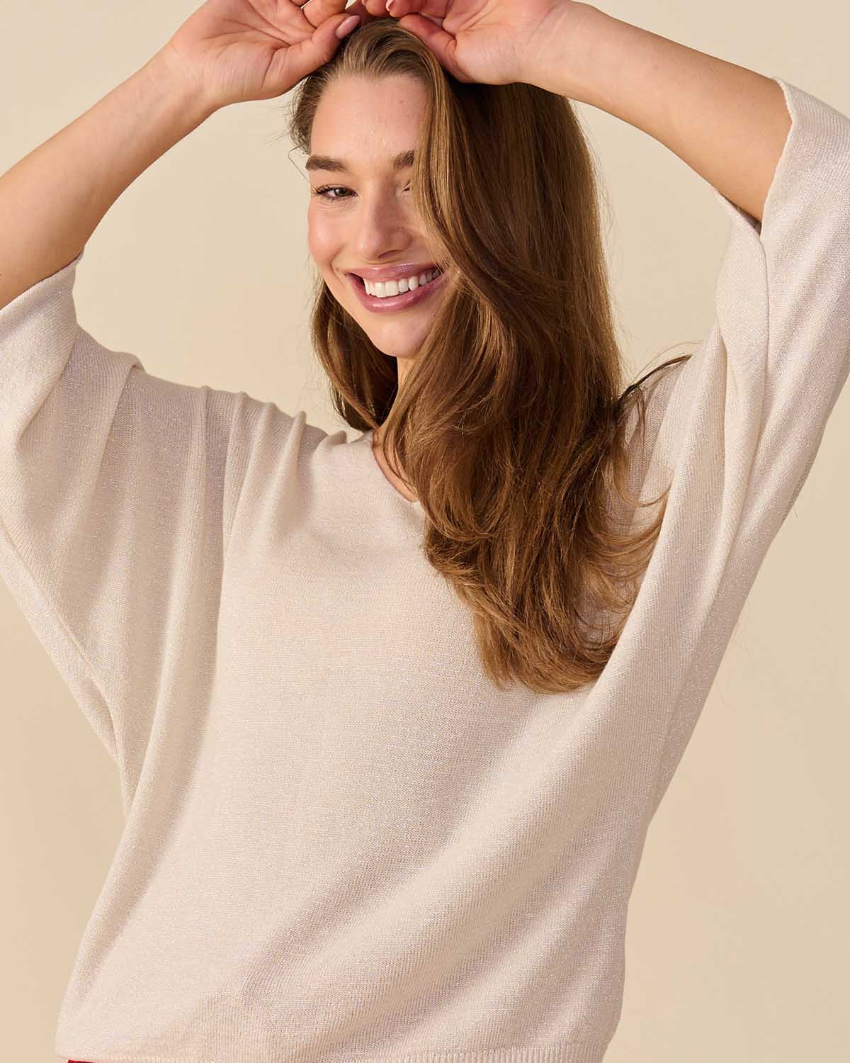 Trui Lieve in Beige uni, fijne fit