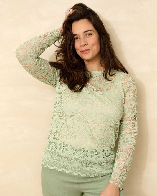 Top Lacie Reseda met bloem dessin