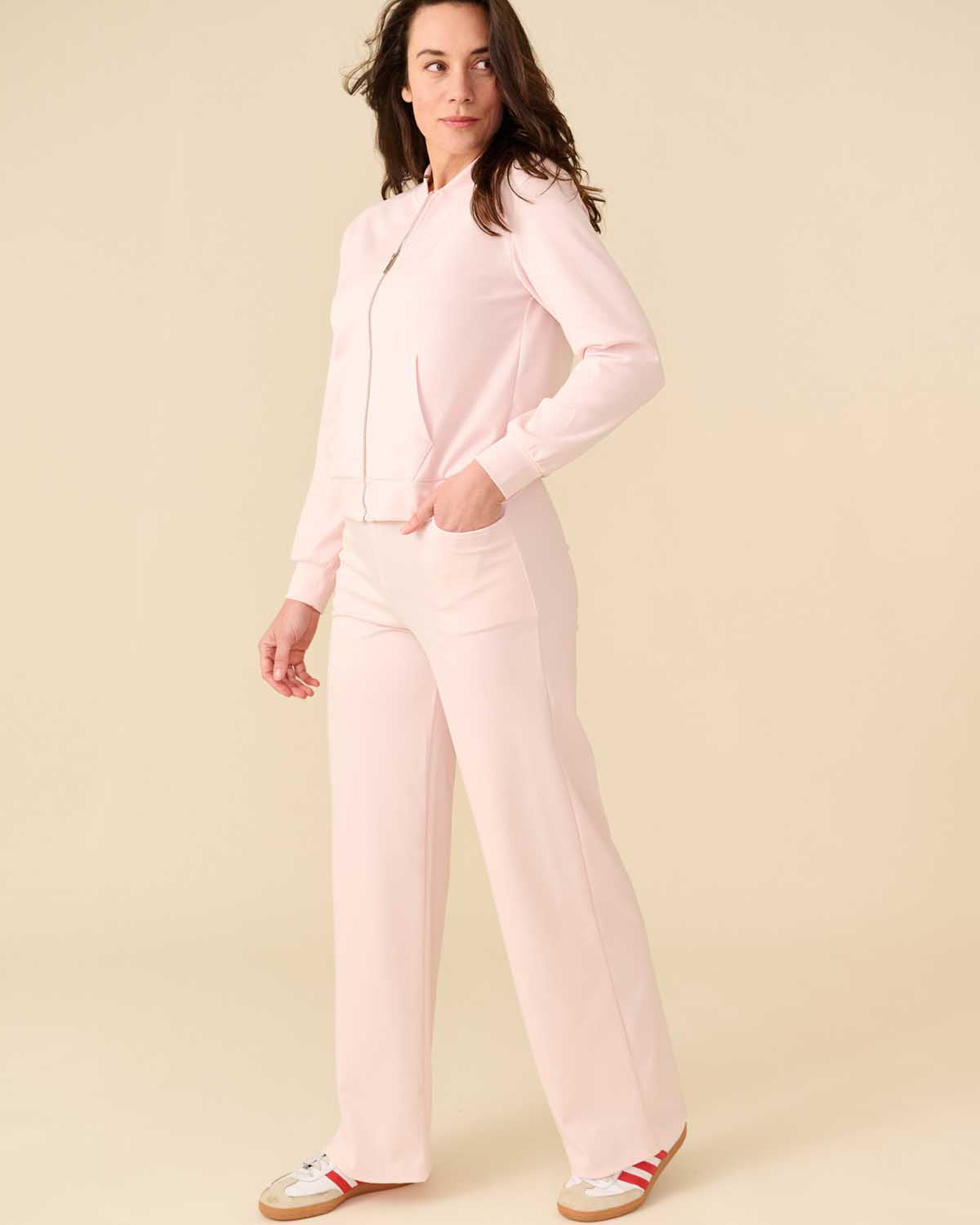 Wijde broek Bentha roze jacquard