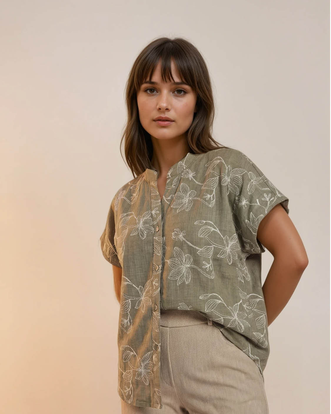 Blouse Katie army bloemen