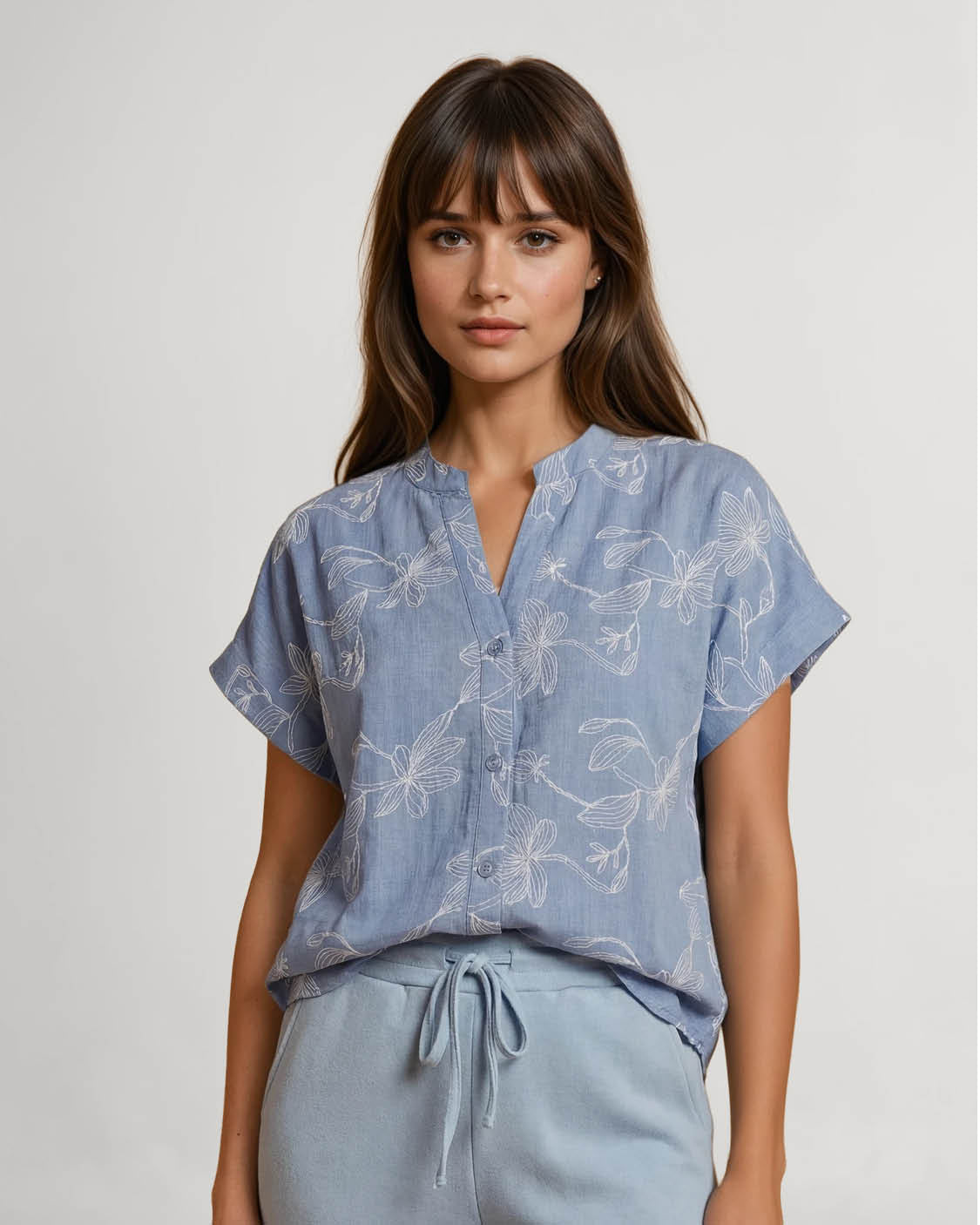 Blouse - Katie Bloem slinger puf | Licht-Blauw