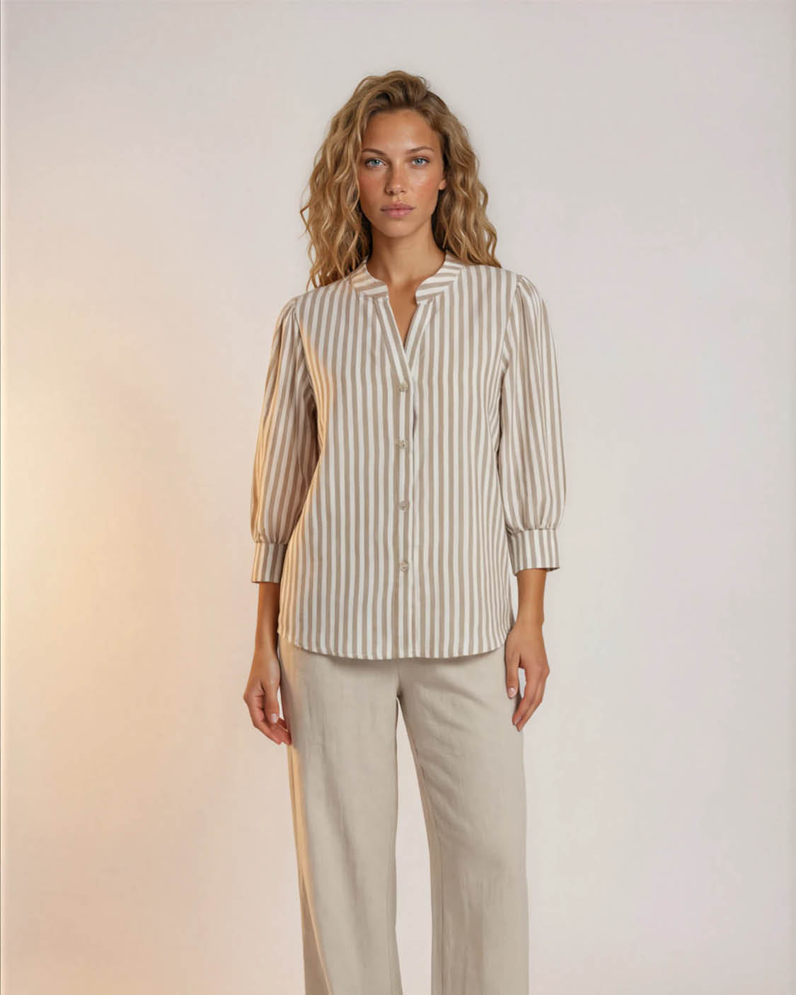 Blouse Boho beige streep