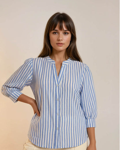 Blouse - Boho Streep | Licht-Blauw