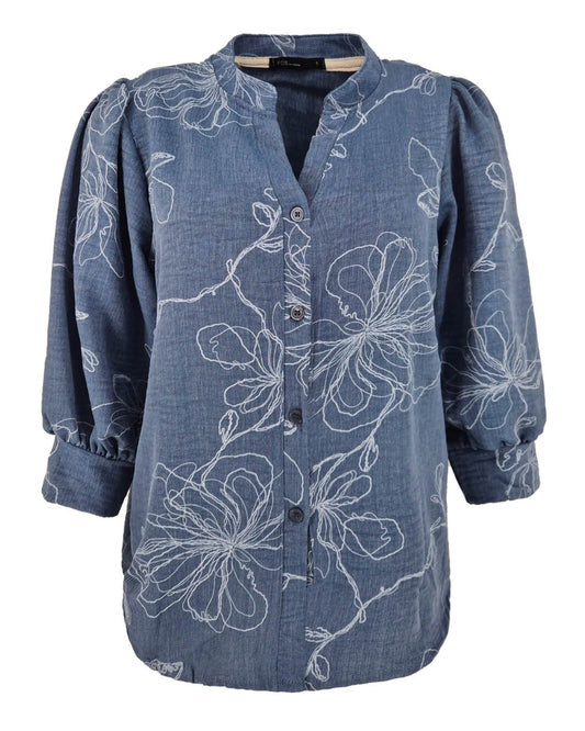 Blouse Boho donker jeans bloemen