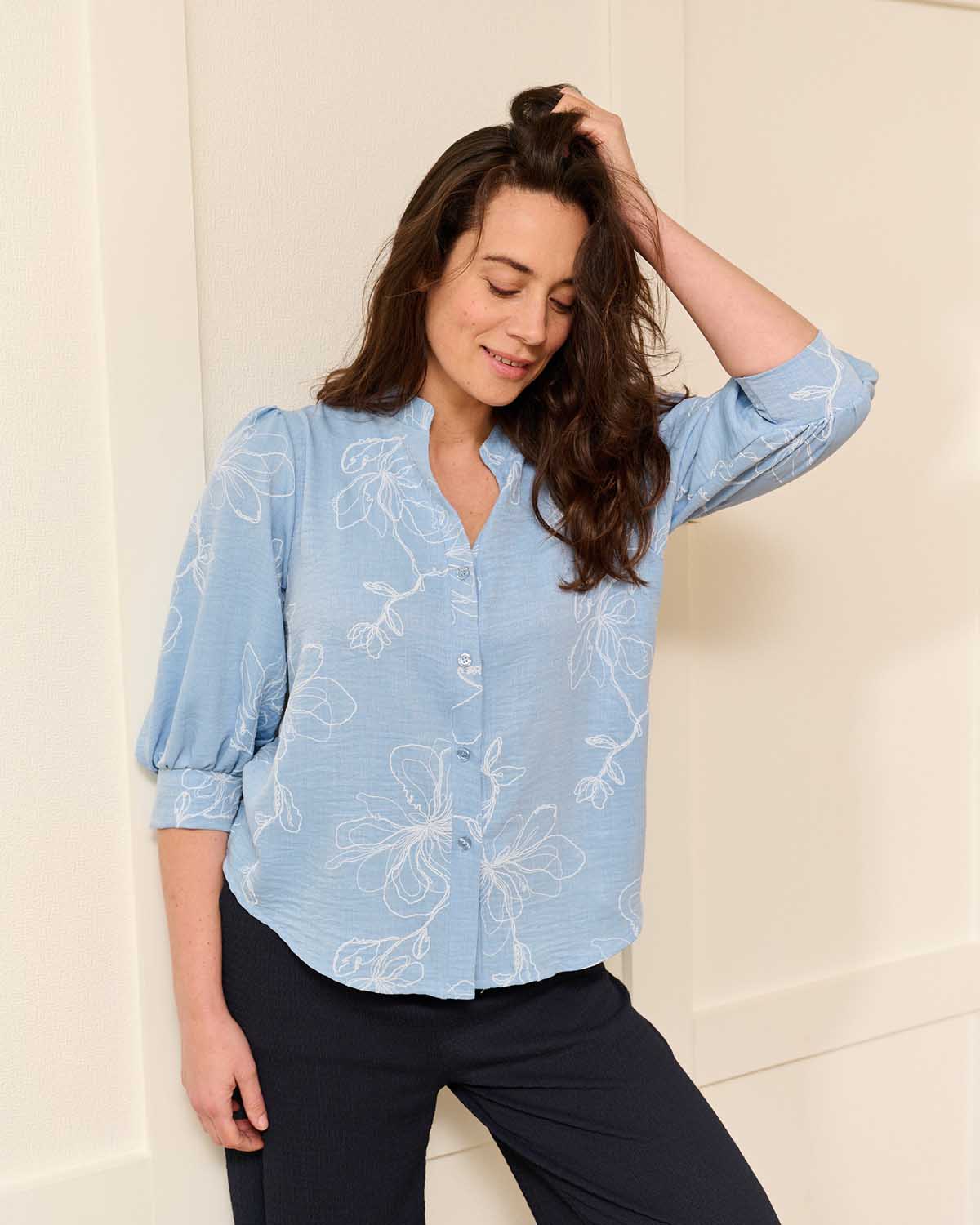 Blouse Boho jeans bloemen