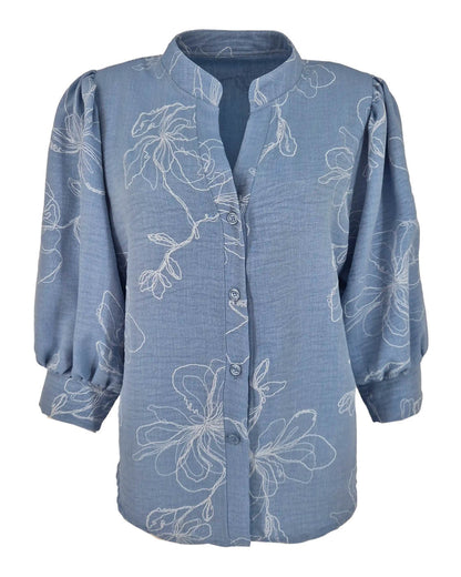 Blouse Boho jeans bloemen