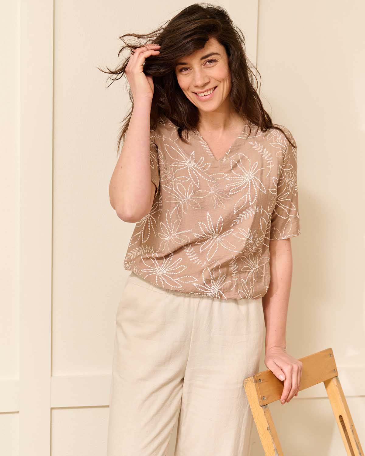 Blouson Vivi Camel bloemen dessin