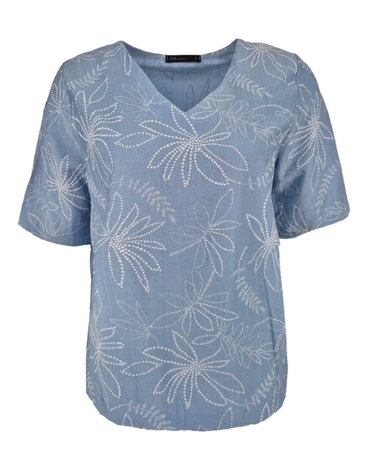 Top - Vivi Bloem stip puf | Licht-Blauw