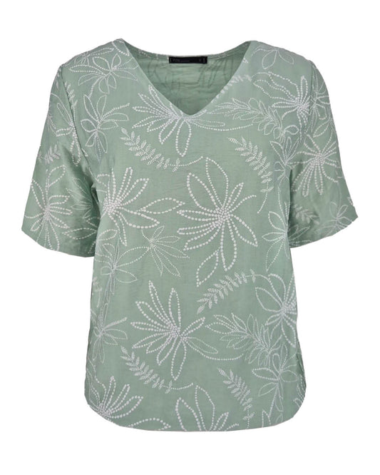 Top - Vivi Bloem stip puf | Reseda