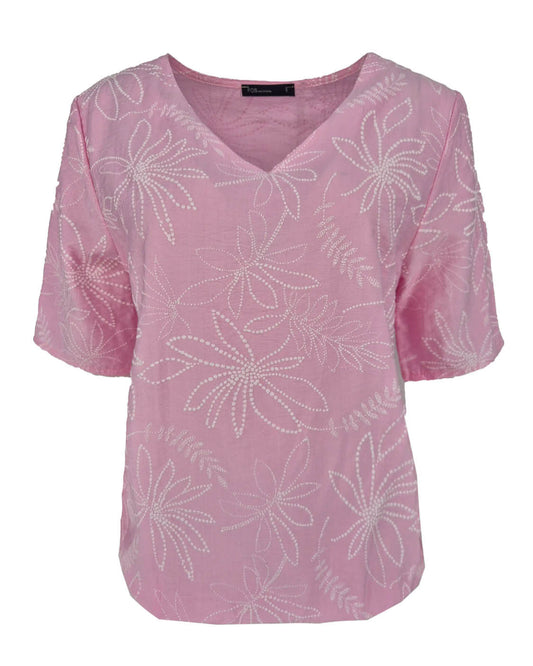 Top - Vivi Bloem stip puf | Roze