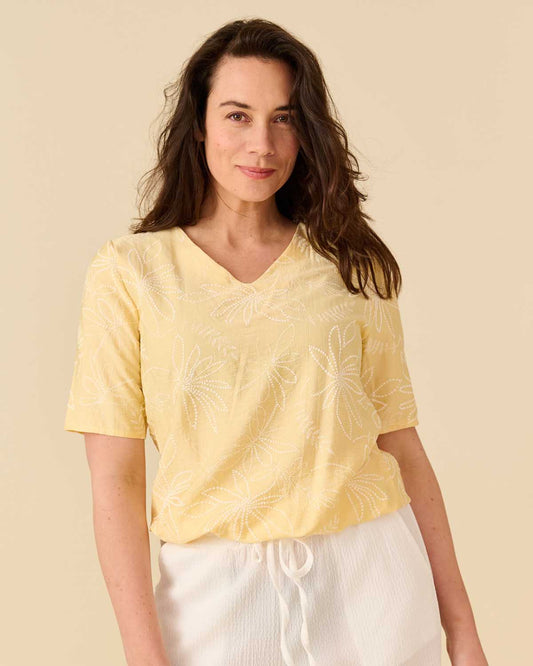 Top - Vivi Bloem stip puf | Geel