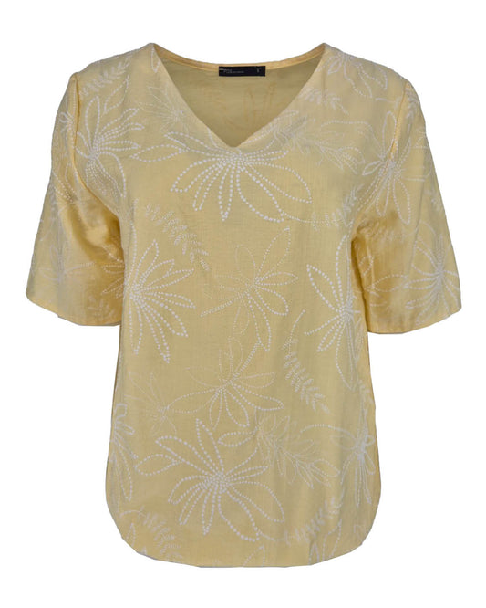 Top - Vivi Bloem stip puf | Geel