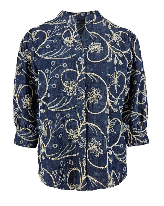 Blouse - Boho Broderie Bloem | Denim