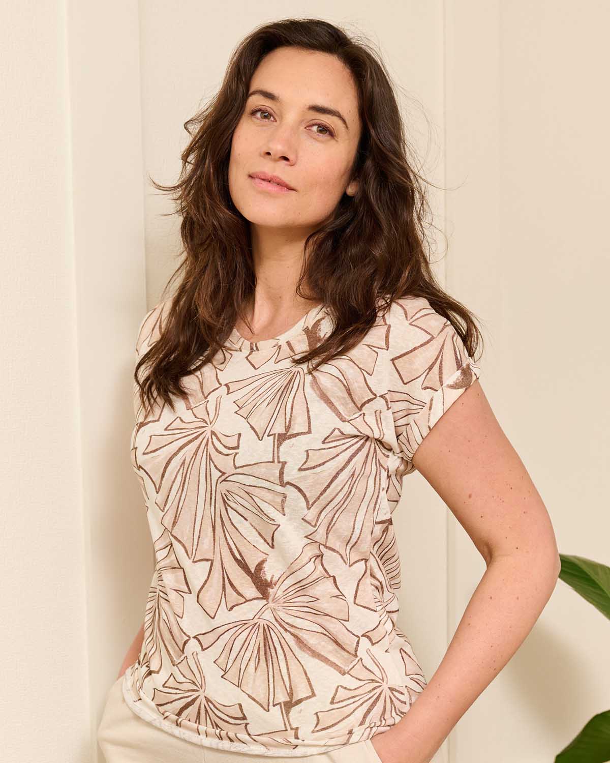Top Tienus Beige bloemen dessin