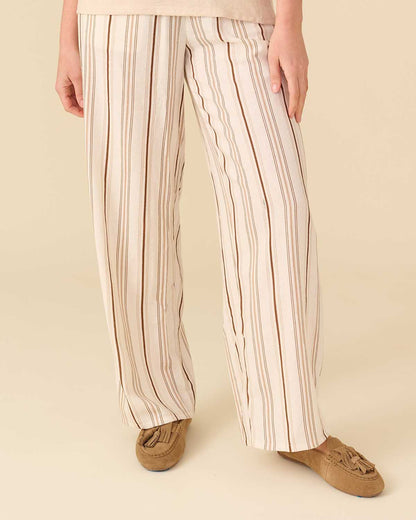 Wijde broek Fieke beige bruin streep