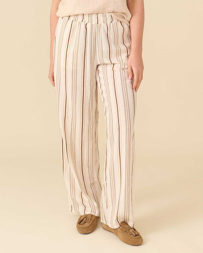 Wijde broek Fieke beige bruin streep