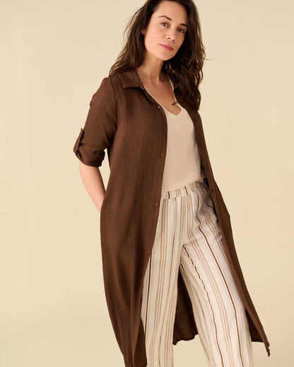 Wijde broek Fieke beige bruin streep