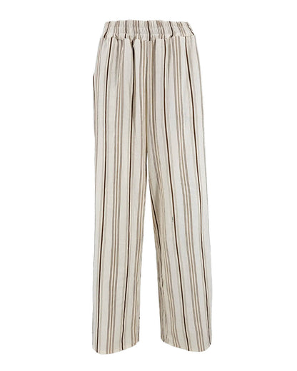 Wijde broek Fieke beige bruin streep