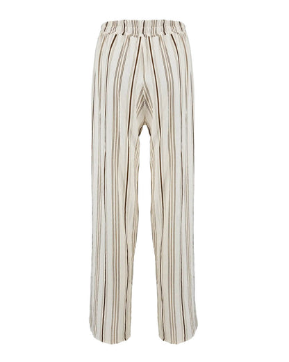Wijde broek Fieke beige bruin streep