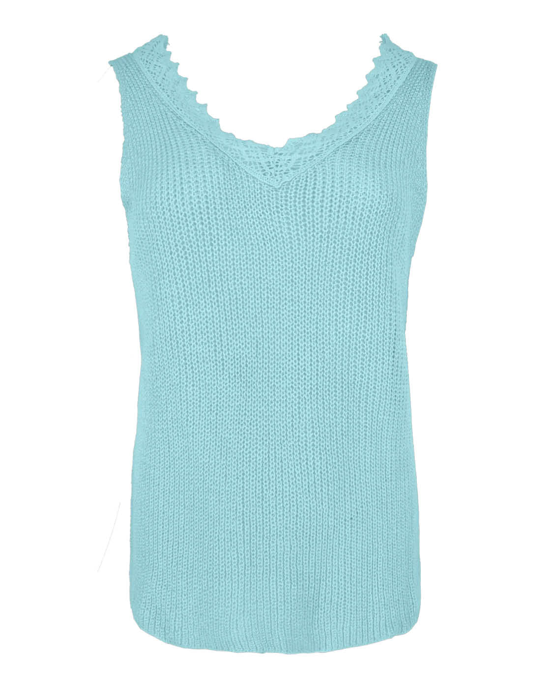 Singlet Henna met kant Licht-blauw met V-hals dames
