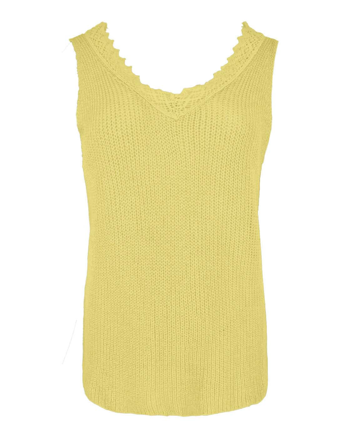 Singlet Henna met kantGeel met V-hals dames