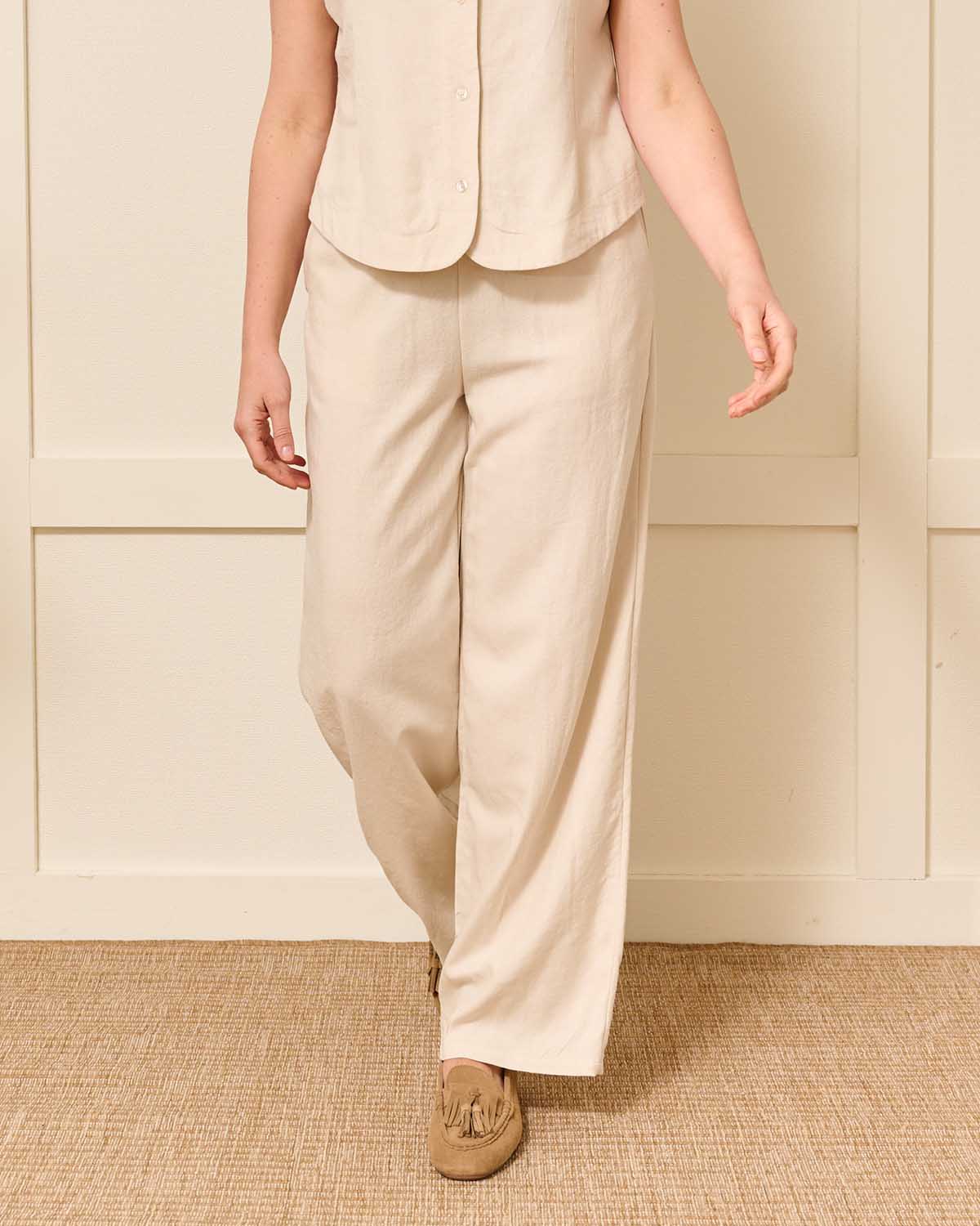 Broek - Fieke Uni Linnen | Beige