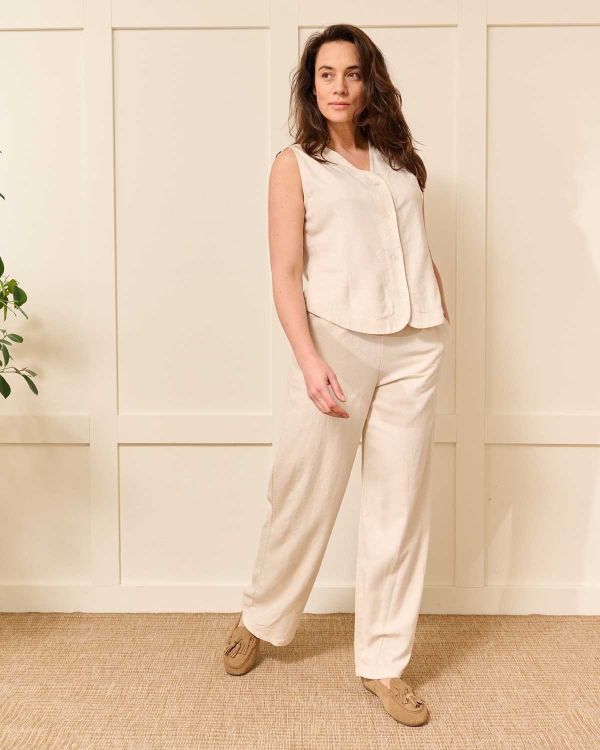 Broek - Fieke Uni Linnen | Beige