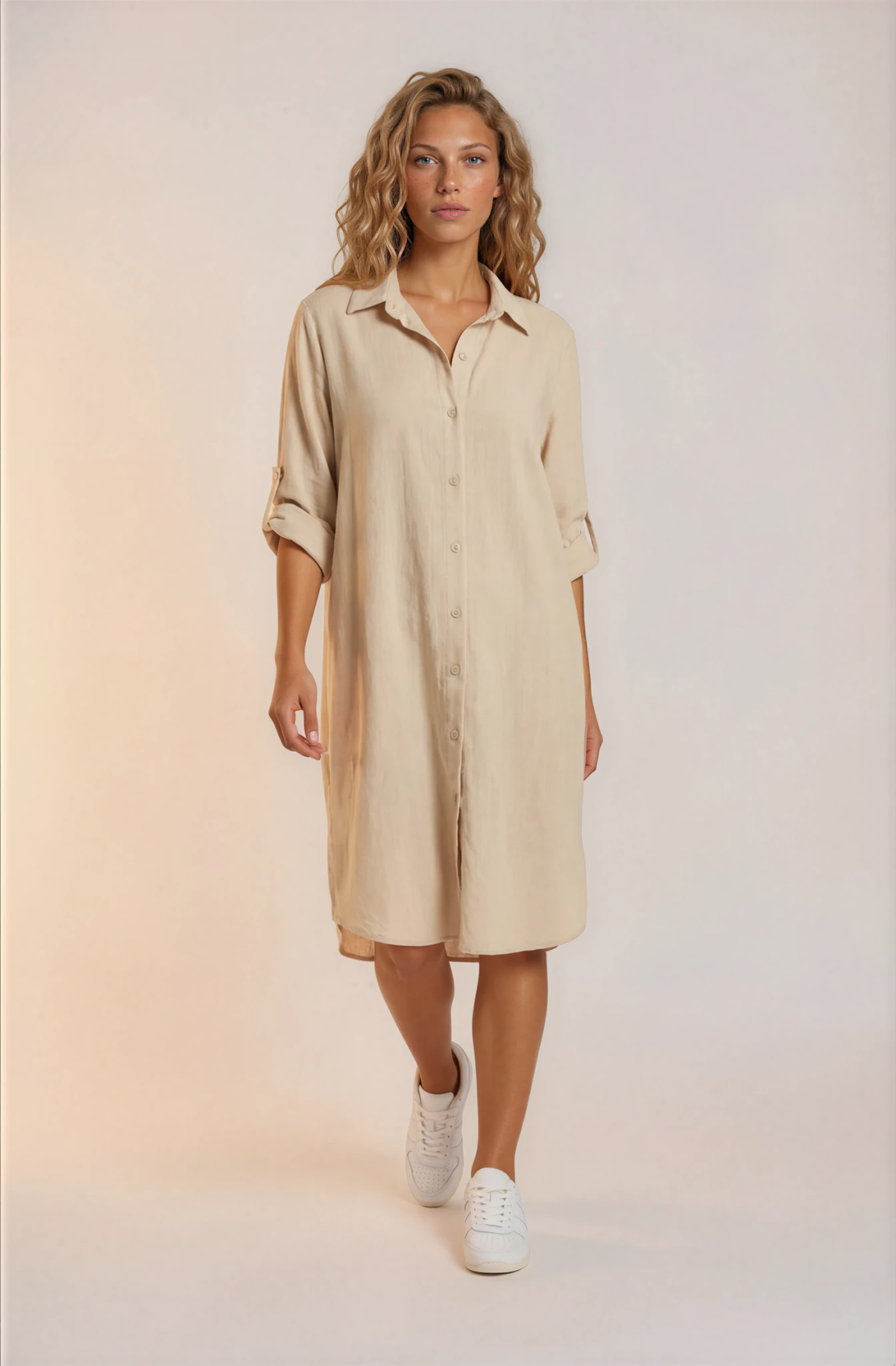 Zomer doorknoopjurk Lina beige