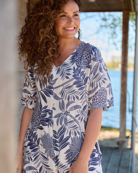 Zomerjurk Linde navy tropisch fruit dessin