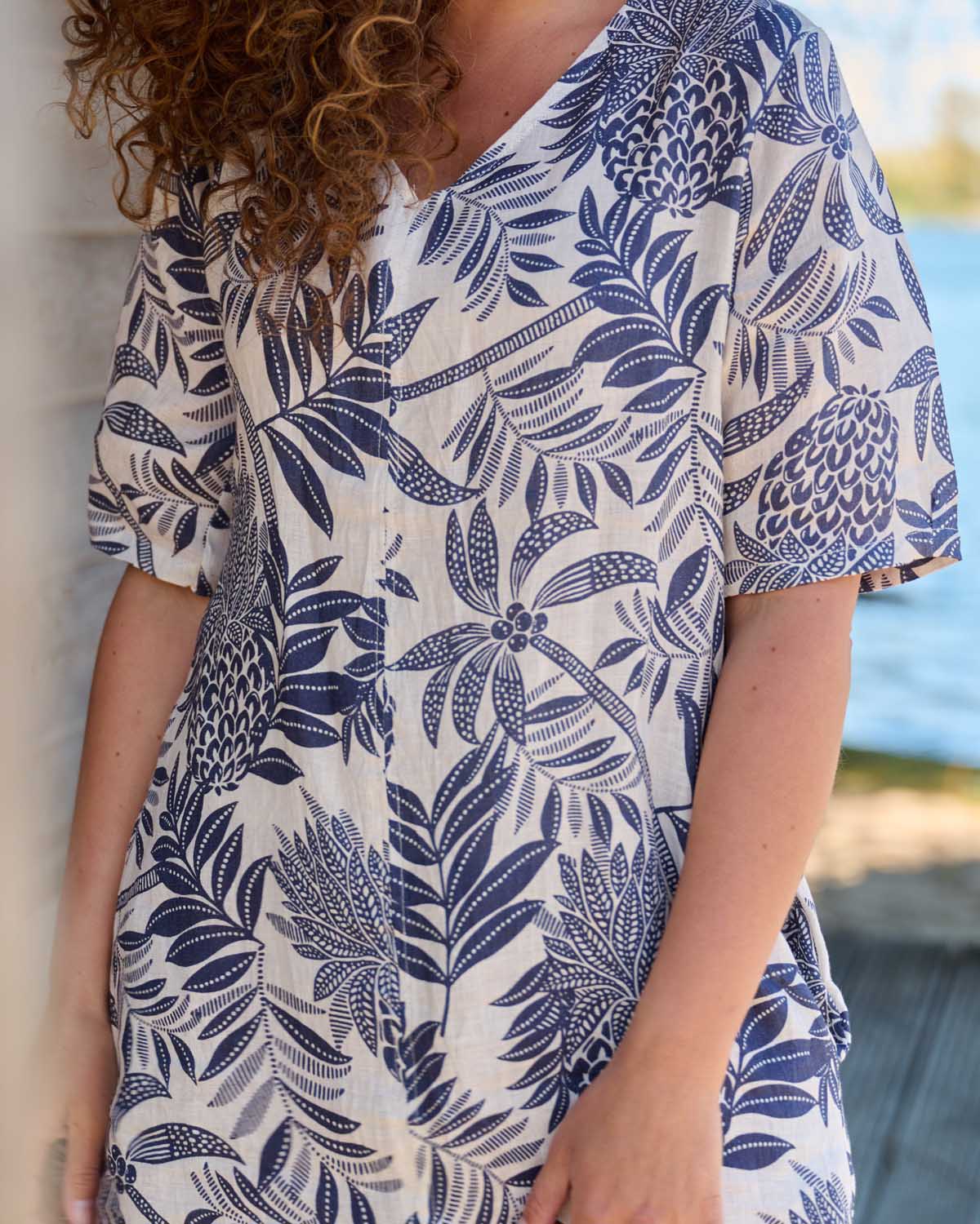 Zomerjurk Linde navy tropisch fruit dessin