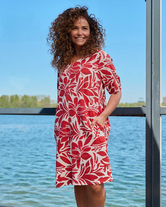 Zomerjurk Linde rood bloemen dessin