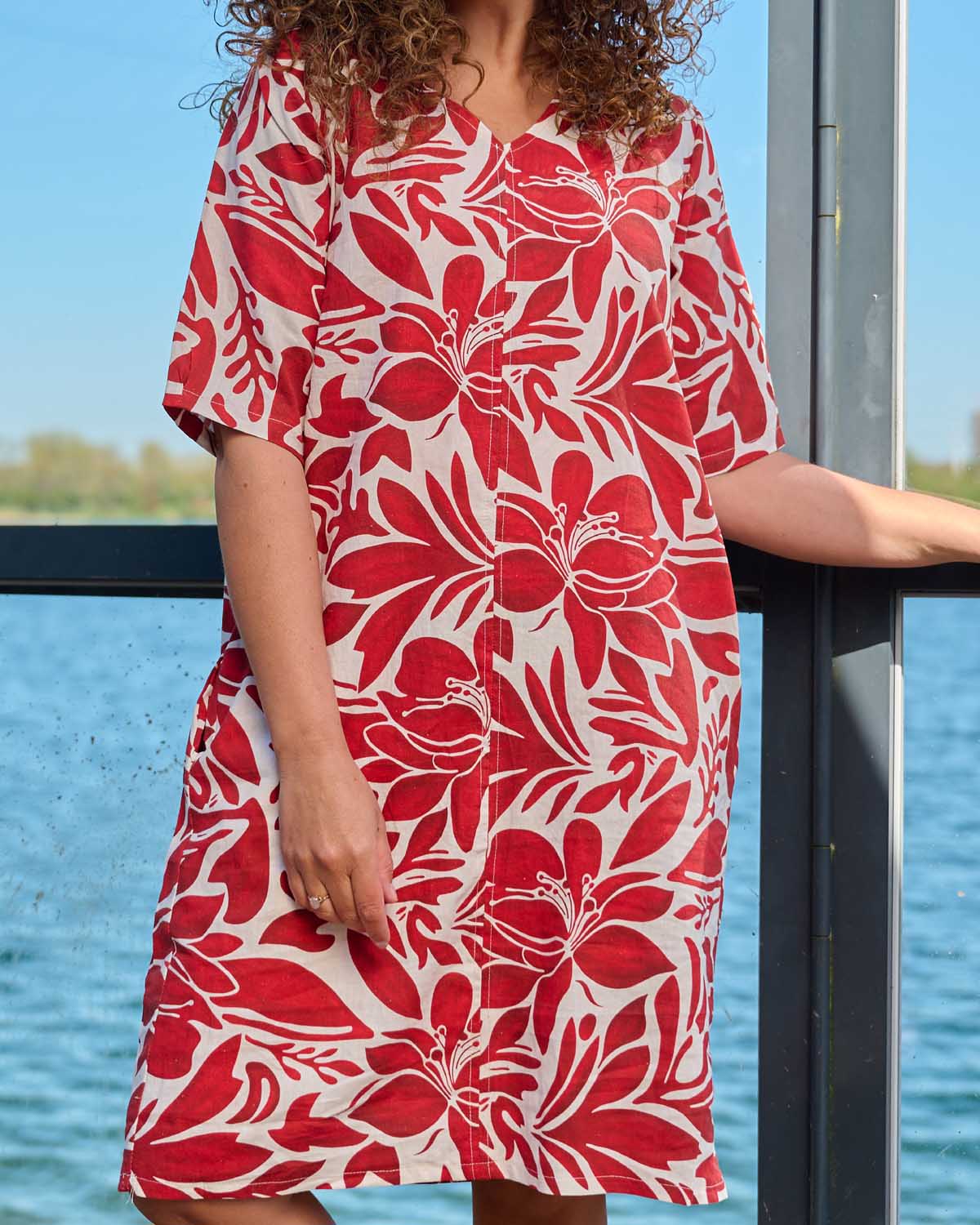 Zomerjurk Linde rood bloemen dessin