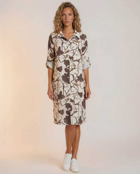 Zomerjurk Lina bruin bloemen dessin
