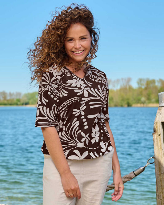 Blouson Vivi donker-bruin bloemen dessin