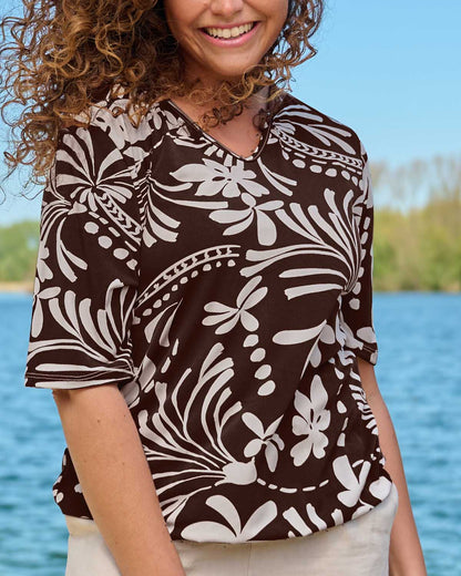 Blouson Vivi donker-bruin bloemen dessin