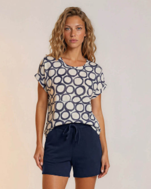 Top Tienus navy grafisch dessin