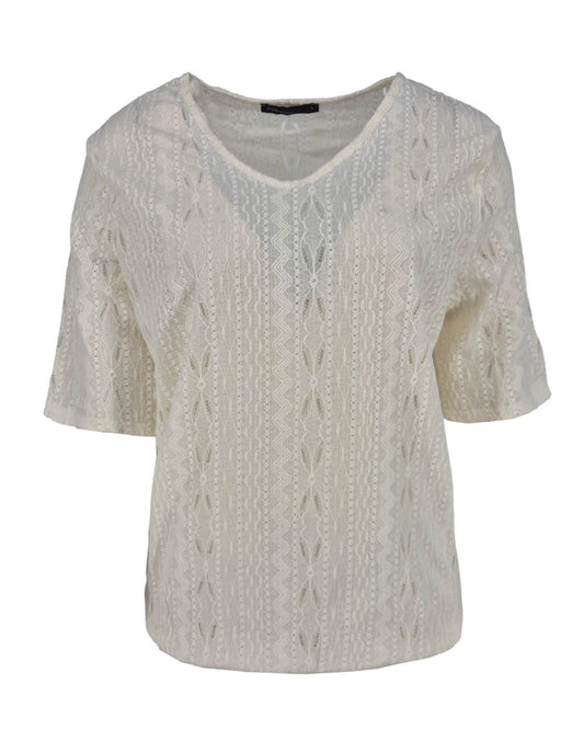 Top - Vivi Broderie stretch bloem | Off-White