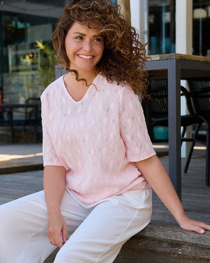 Top - Vivi Broderie stretch bloem | Roze