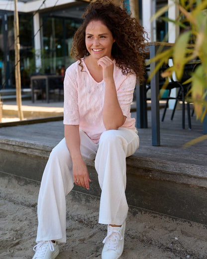 Top - Vivi Broderie stretch bloem | Roze