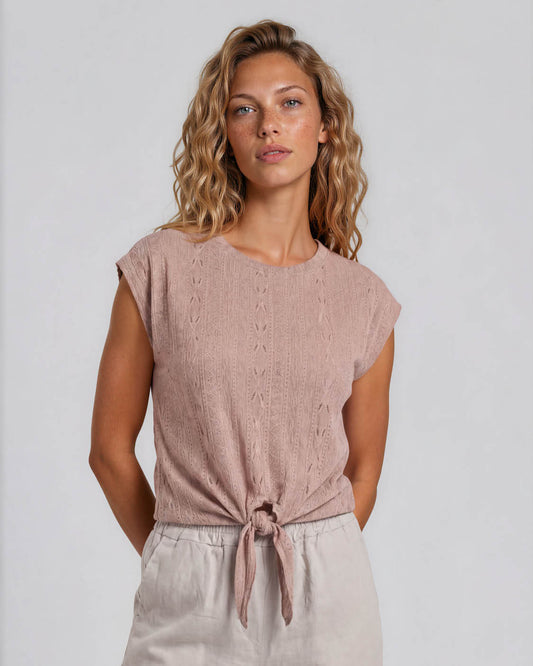 Top - Ada Track broderie stretch | Oud-Roze