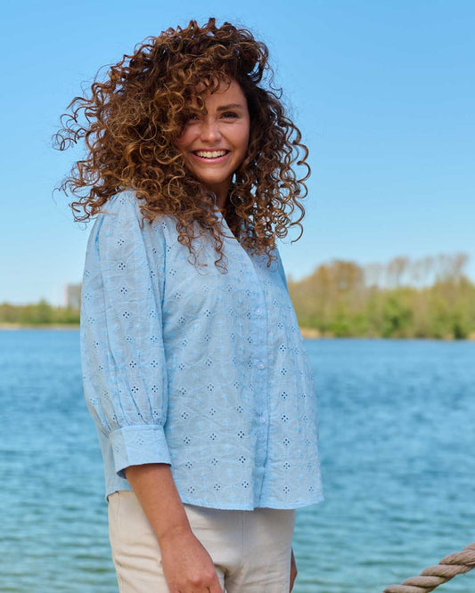 Blouse - Boho Broderie circel | Licht-Blauw