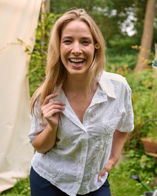 Blouse - Merel Broderie bloem | Off-White