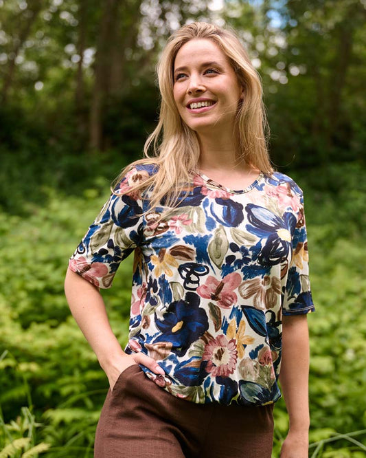 Top - Vivi Bloemen Aquarel | Navy