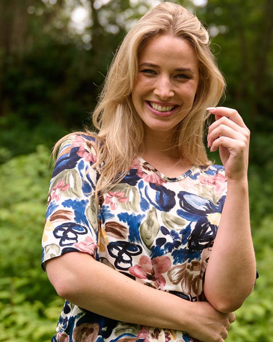 Top - Vivi Bloemen Aquarel | Navy